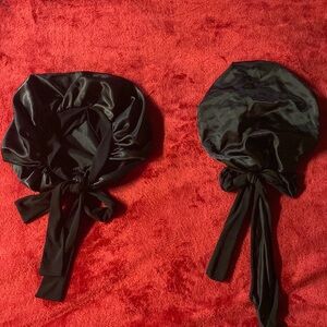 Adult sized black satin bonnet